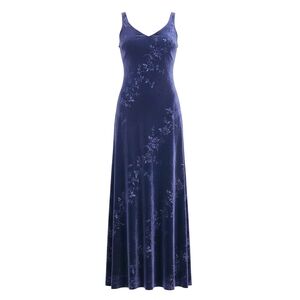 Laura Ashley Y2k Blue Assymetrical Velvet Burnout Whimsigoth Maxi Dress 8